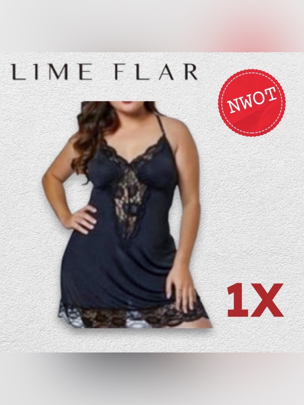 🇨🇳🆕NWOT LIME FLARE | 1X | Romantic Black lace & satin nightgown sheer details*